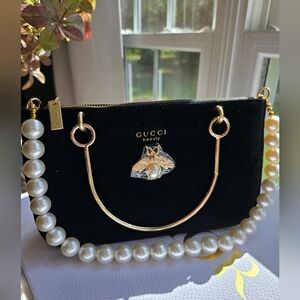 Gucci Beauty Black Cosmetic Bag with Pearl Handle
